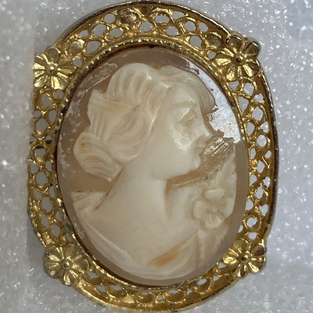 Off White Cameo Pin on gold - Vintage
